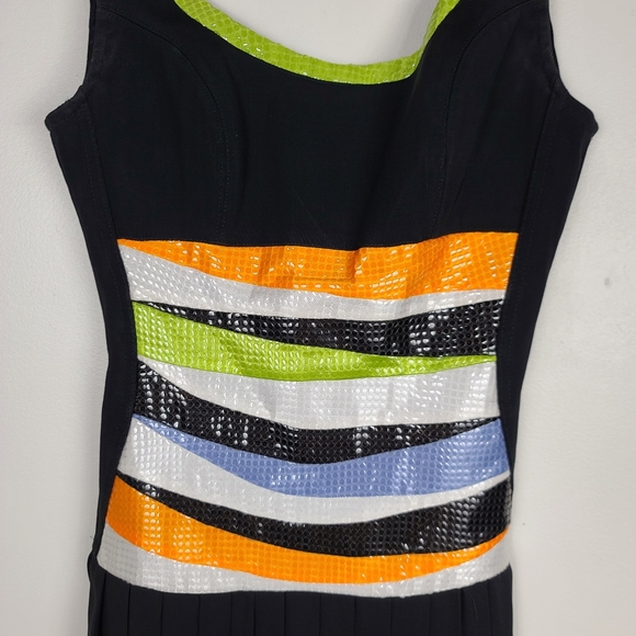 Vintage Cache Black Sequin Bodice & Accordion Pleat Georgette Split Maxi Dress - Picture 5 of 16